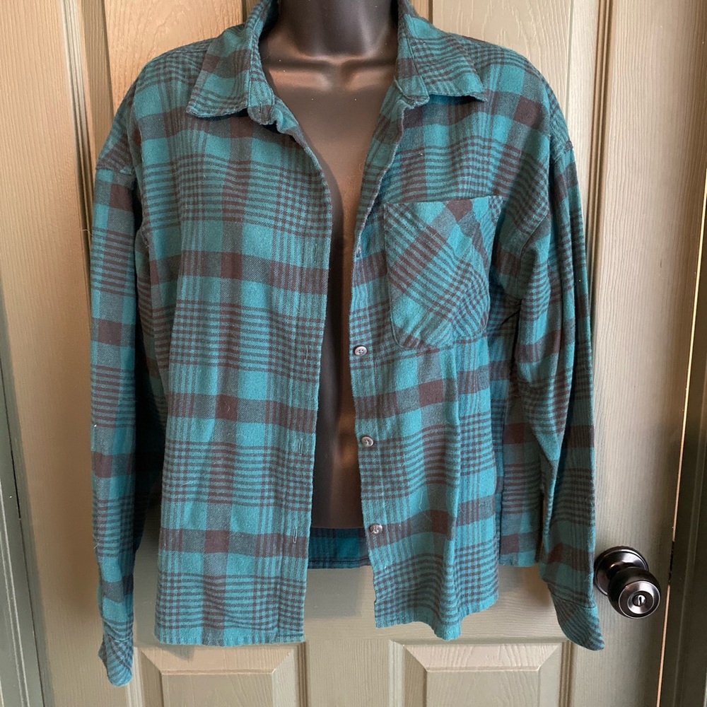 Boston Traders Teal and Black Plaid Button Down Shirt